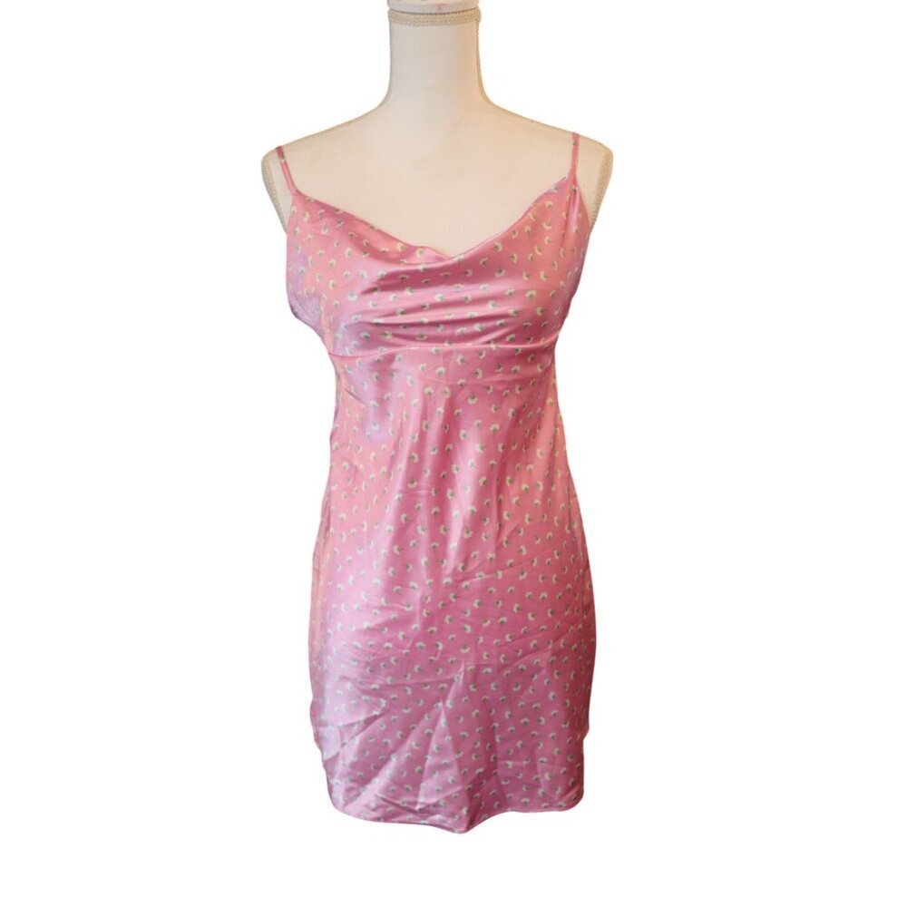 Zara Pink Satin Slip Floral Dress, Small NWOT